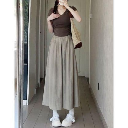 High Waist Plain Midi Skort