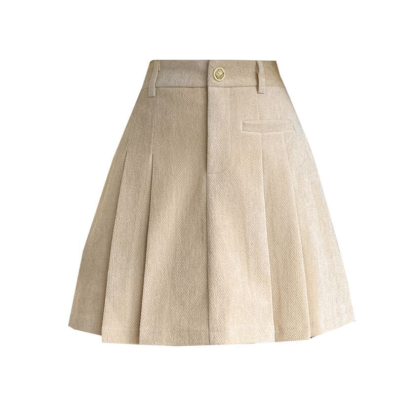 High Waist Plain Mini A-Line Pleated Skirt