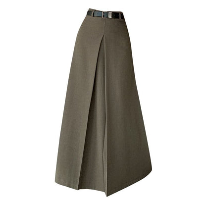 High Waist Plain Pleated Maxi A-Line Skirt