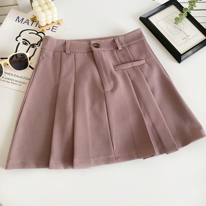 High Waist Plain Pleated Mini A-Line Skirt