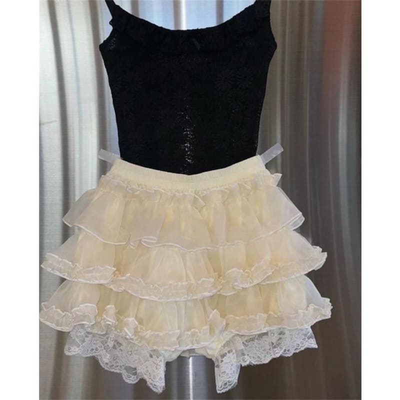 High Waist Plain Ruffle Skort