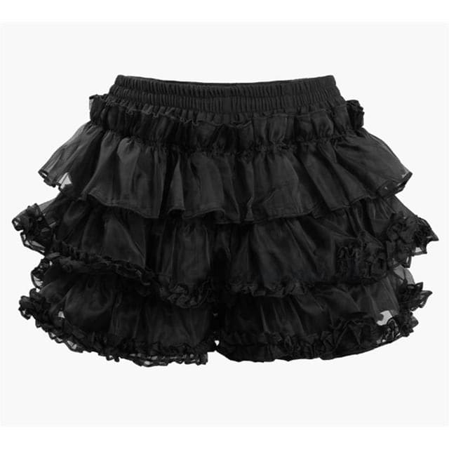 High Waist Plain Ruffle Skort - Black / S