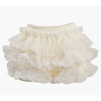 High Waist Plain Ruffle Skort - White / S