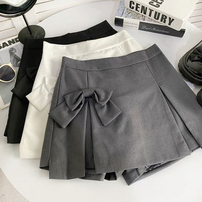 High Waist Plain Side-Slit Skort