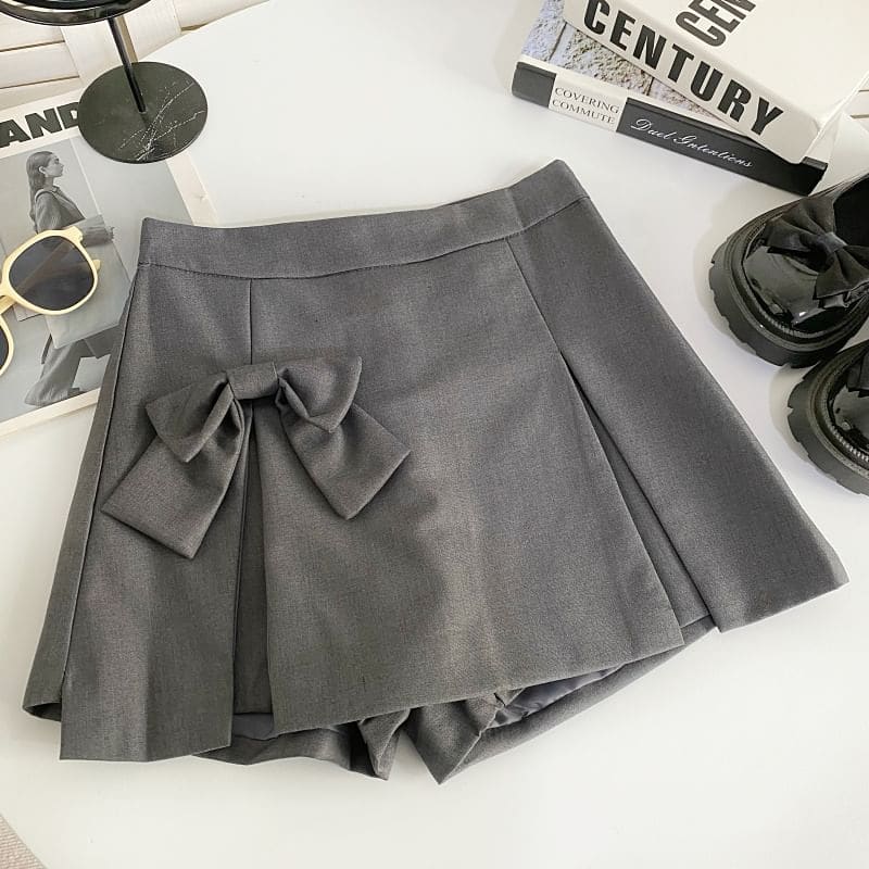 High Waist Plain Side-Slit Skort