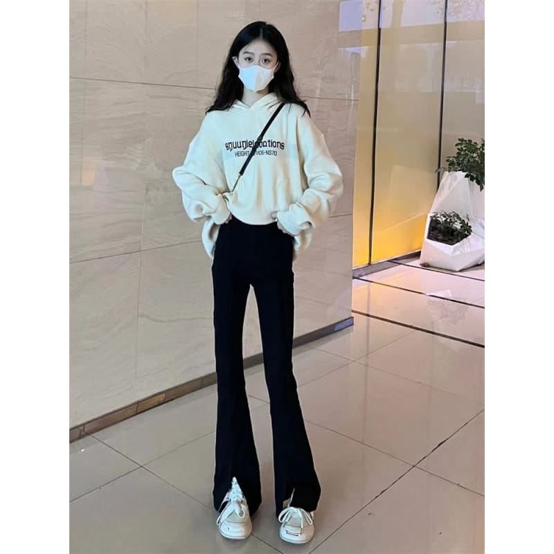 High Waist Plain Slit Flared Dress Pants