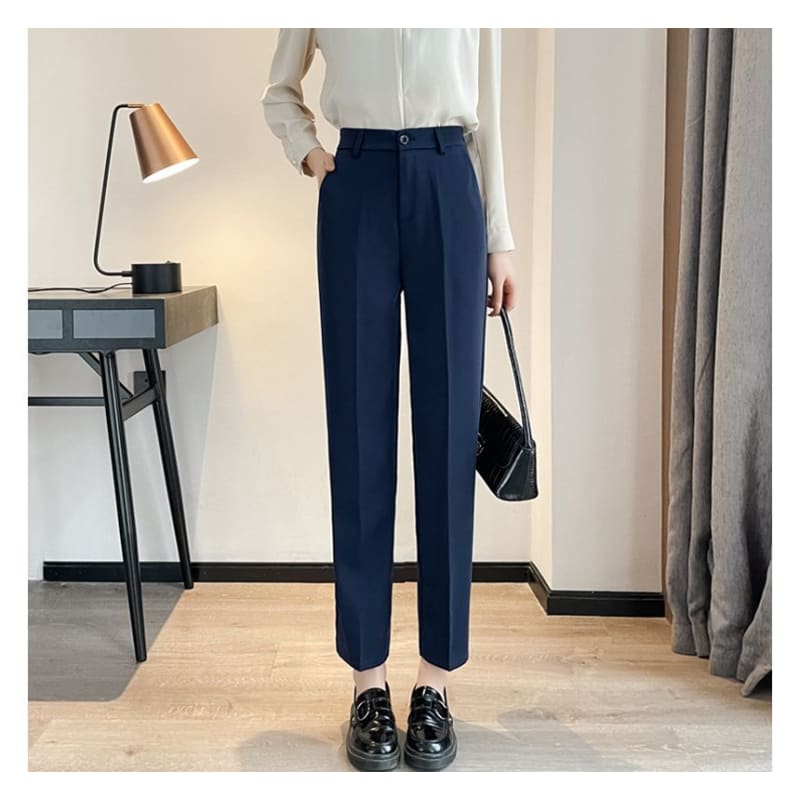 High Waist Plain Straight Leg Suit Pants