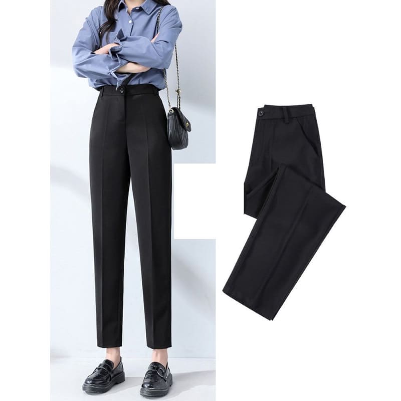 High Waist Plain Straight Leg Suit Pants