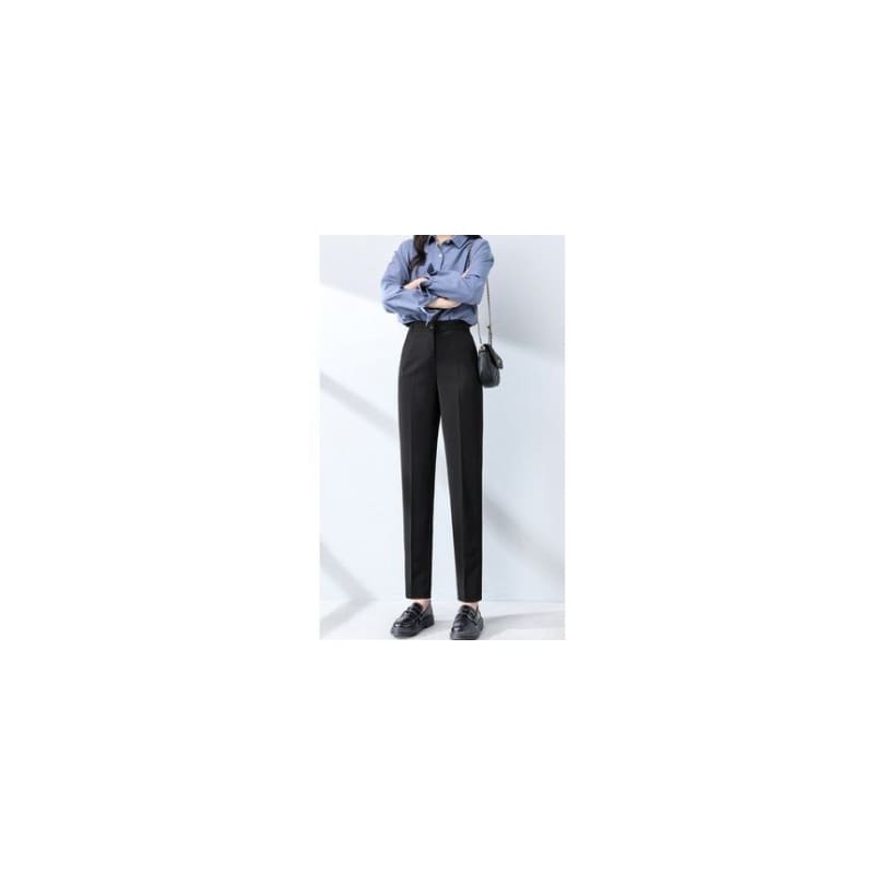 High Waist Plain Straight Leg Suit Pants