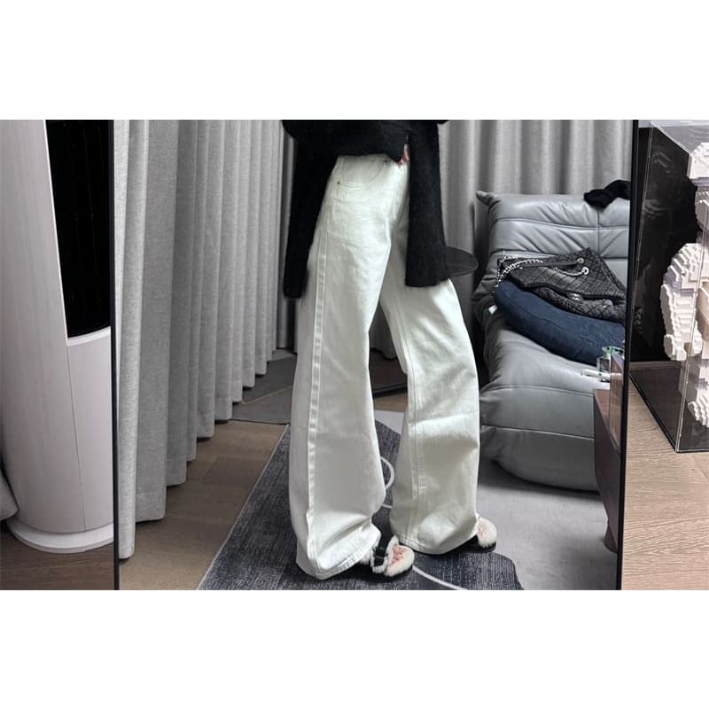 High Waist Plain Wide Leg Jeans