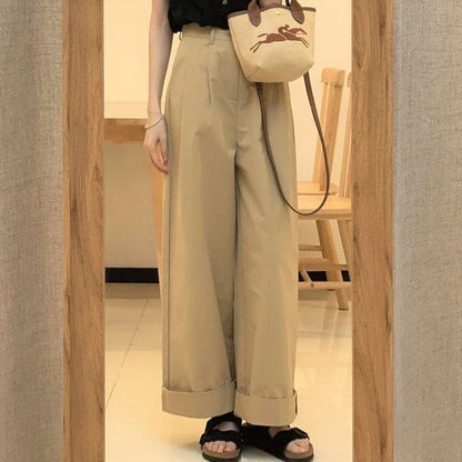 High Waist Plain Wide Leg Pants