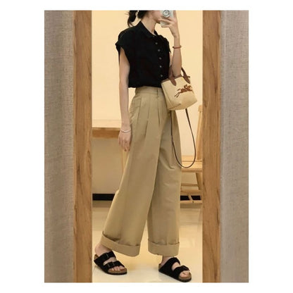 High Waist Plain Wide Leg Pants