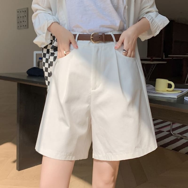 High Waist Plain Wide Leg Shorts