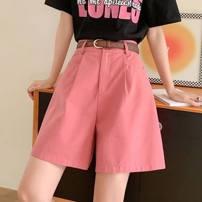 High Waist Plain Wide Leg Shorts - Light Pink / XS