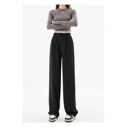 High Waist Plain Wide Leg Slacks