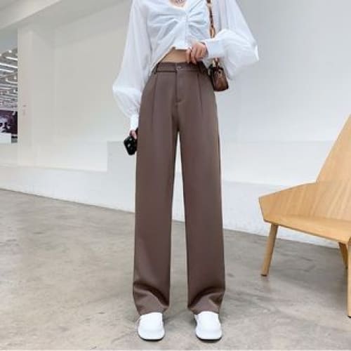 High Waist Plain Wide Leg Slacks - Cropped Edition - Coffee