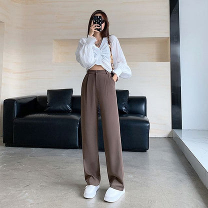 High Waist Plain Wide Leg Slacks - Normal Edition - Coffee