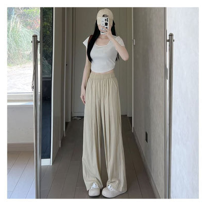 High Waist Plain Wide Leg Suit Pants