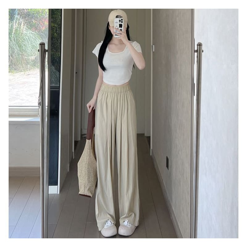 High Waist Plain Wide Leg Suit Pants