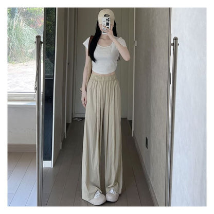 High Waist Plain Wide Leg Suit Pants