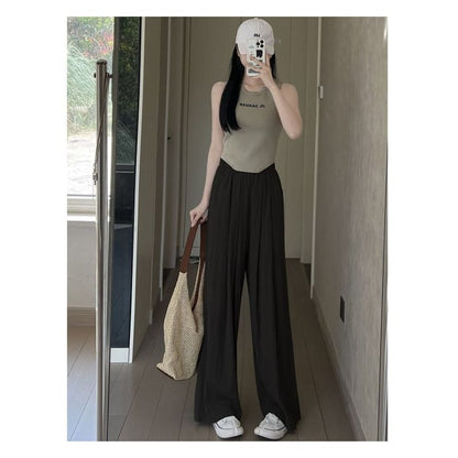 High Waist Plain Wide Leg Suit Pants