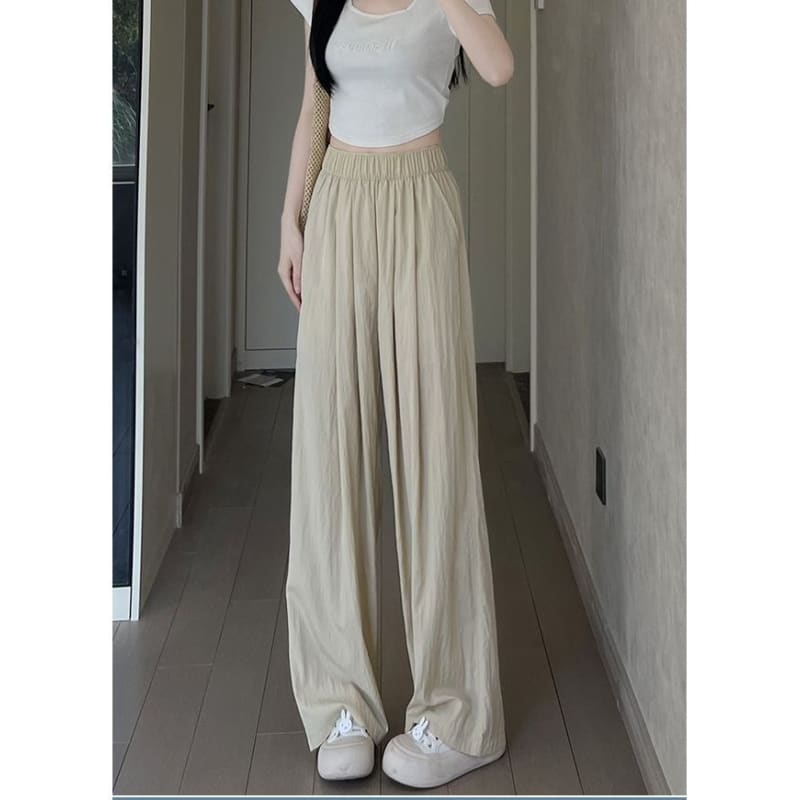 High Waist Plain Wide Leg Suit Pants