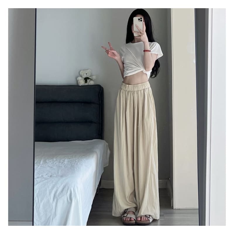 High Waist Plain Wide Leg Suit Pants