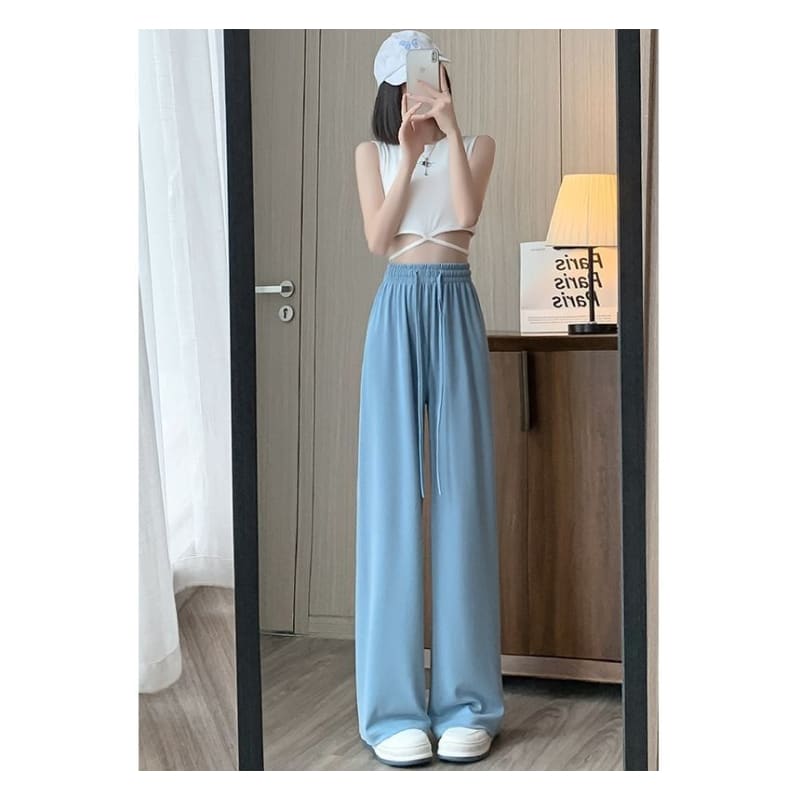 High Waist Plain Wide Leg Sweatpants