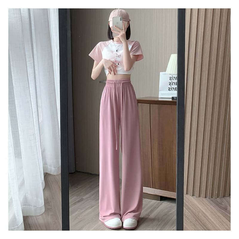 High Waist Plain Wide Leg Sweatpants