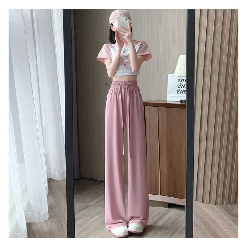 High Waist Plain Wide Leg Sweatpants