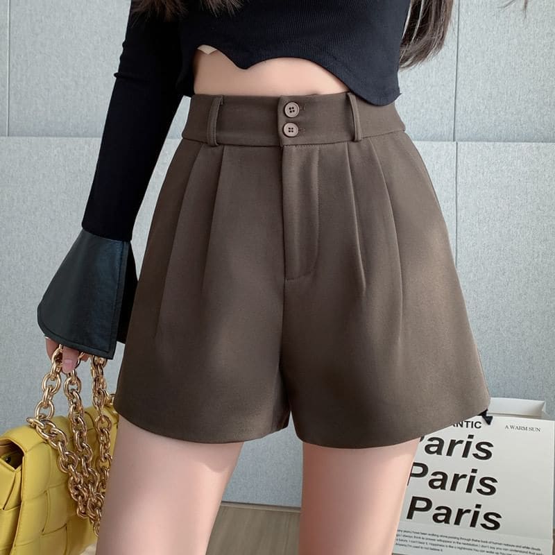 High-Waist Plain Woolen Dress Shorts