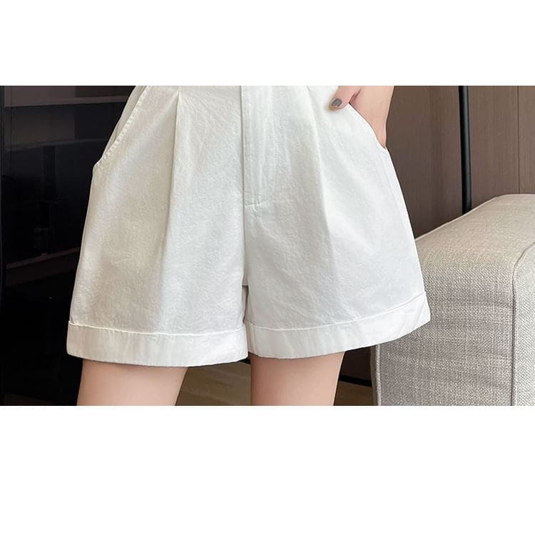 High Waist Pleated Casual Shorts With Rolled Hem Egirldoll