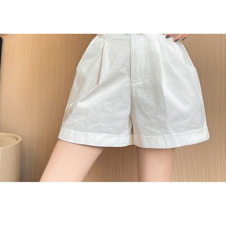 High Waist Pleated Casual Shorts With Rolled Hem Egirldoll