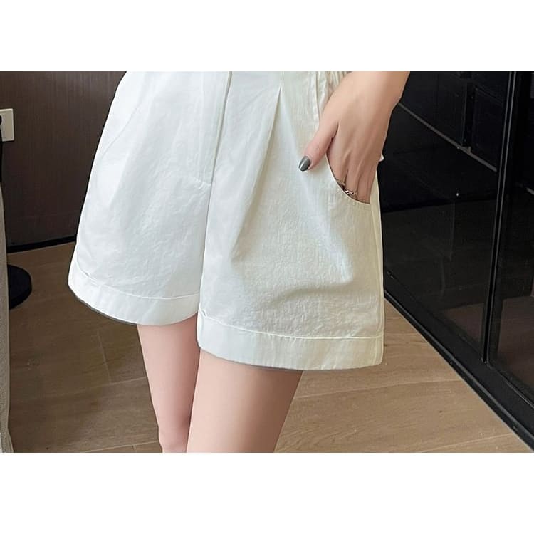 High Waist Pleated Casual Shorts With Rolled Hem Egirldoll