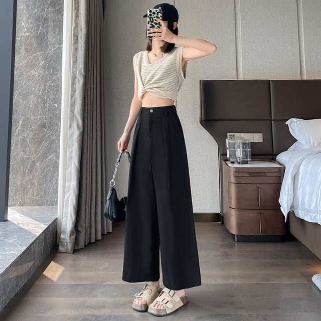 High Waist Pleated Loose Cutting Wide Leg Pants Egirldoll