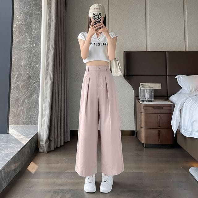 High Waist Pleated Loose Cutting Wide Leg Pants Egirldoll