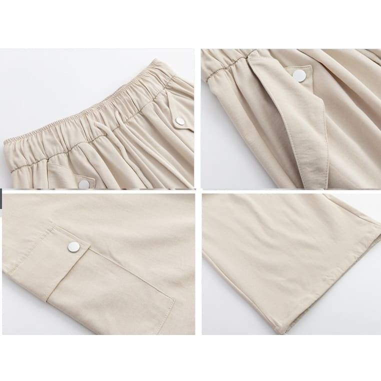 High Waist Pocketed Drawstring Wide Leg Parachute Cargo