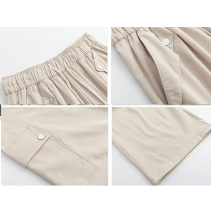 High Waist Pocketed Drawstring Wide Leg Parachute Cargo