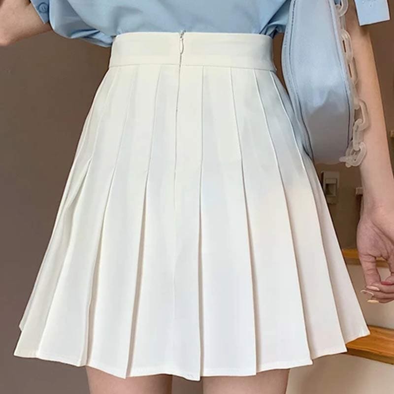 High Waist Pure Color Pleated Skirt