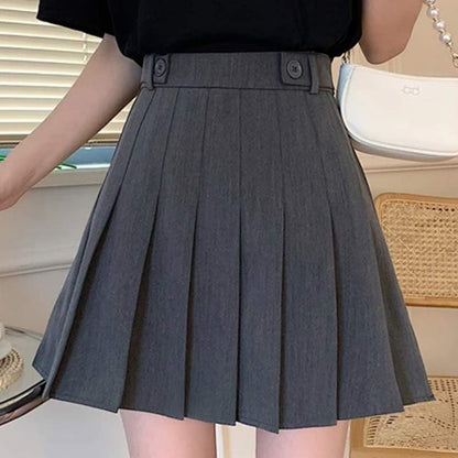 High Waist Pure Color Pleated Skirt