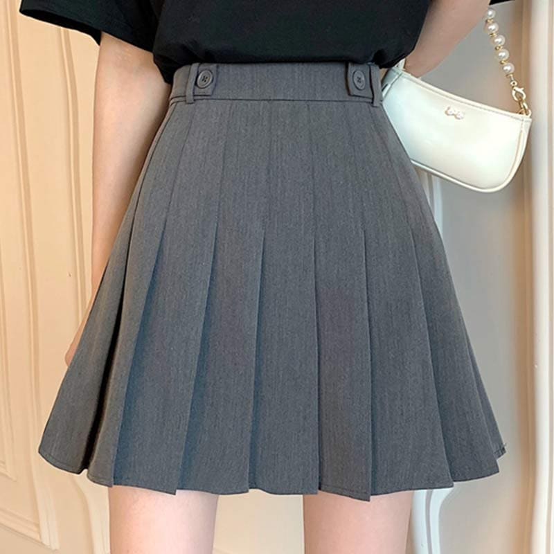 High Waist Pure Color Pleated Skirt