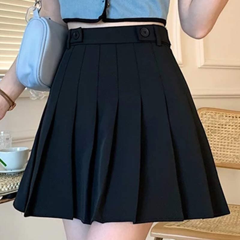 High Waist Pure Color Pleated Skirt