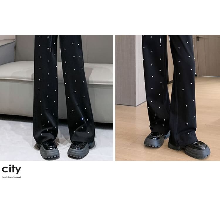 High Waist Rhinestone Wide Leg Pants