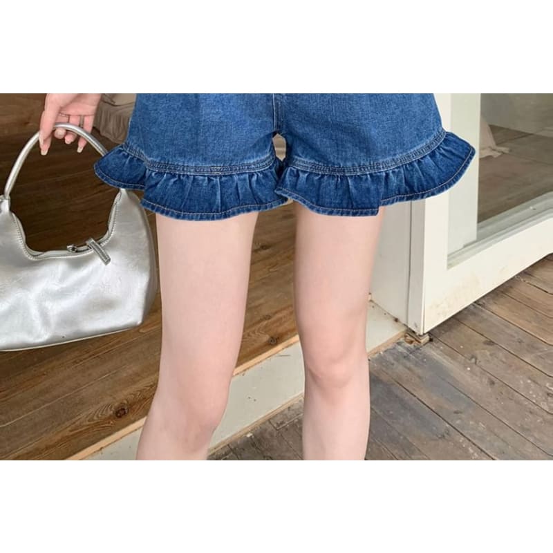 High Waist Ruffle Hem Denim Shorts