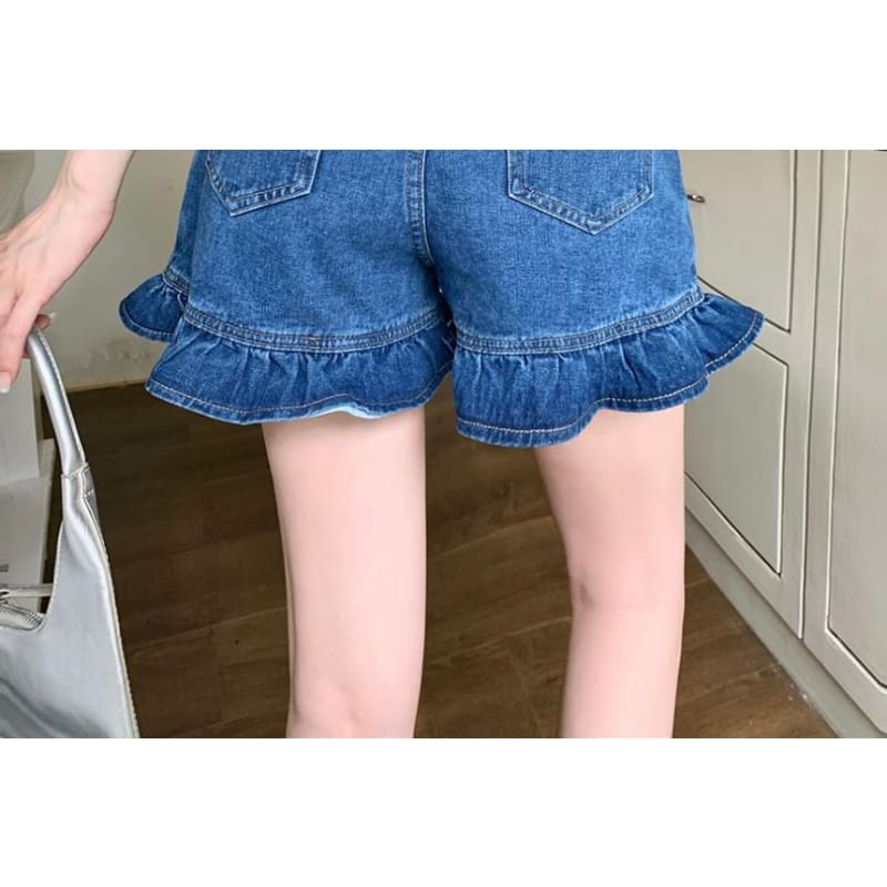 High Waist Ruffle Hem Denim Shorts