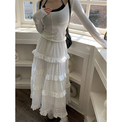 High Waist Ruffle Maxi A-Line Skirt