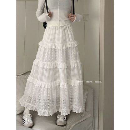 High Waist Ruffle Maxi A-Line Skirt