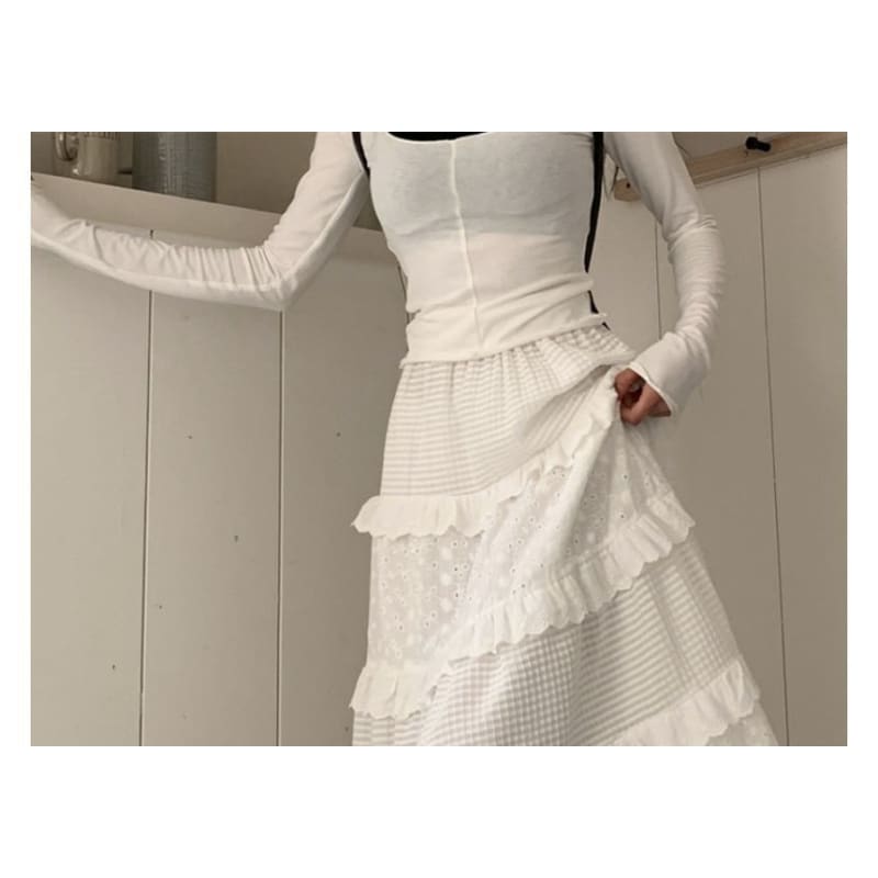 High Waist Ruffle Maxi A-Line Skirt