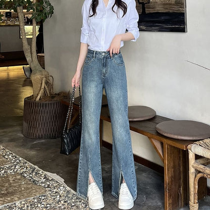 High Waist Slit Hem Flared Jeans