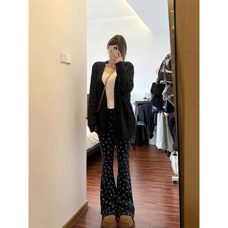 High Waist Smiley Face Print Flared Pants